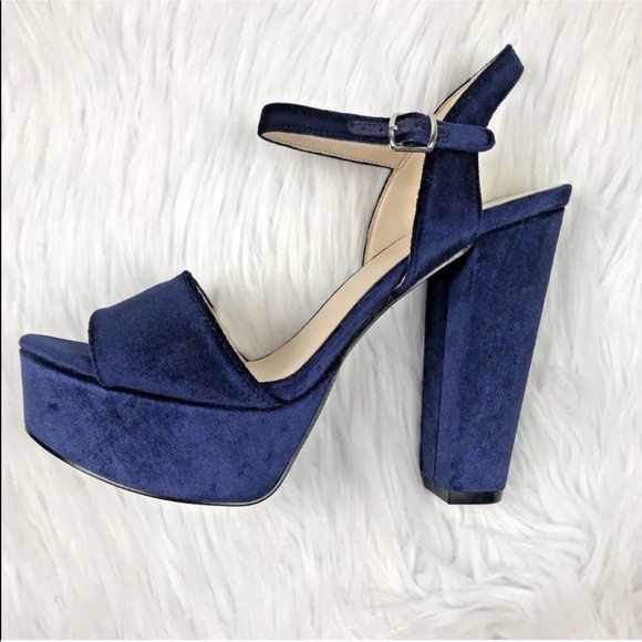 blue velvet platform heels